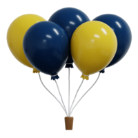 3d Balloons set isolated on transparent background. 3d realistic blue and yellow festive 3d helium balloons template for celebrate and birthday party design png