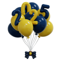 New year 2025 3d balloons set isolated on transparent background. 3d realistic blue and yellow festive 3d helium balloons template for celebrate and birthday party design png