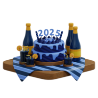 3d table set for new year party with food and some drinks isolated on transparent bakcground png