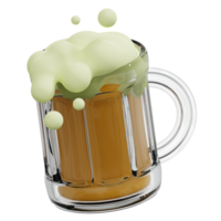 3D illustration of beer mug with a golden liquid and topped with a thick.isolated on transparent background. png