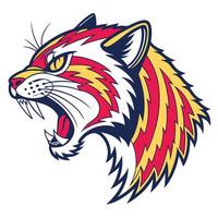 the head of a cat with a red, yellow and blue color scheme vector