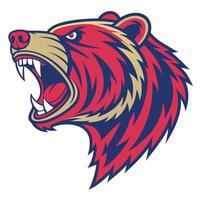 the head of a grizzly bear is shown in a red, blue and yellow color scheme vector