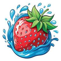 a strawberry is splashing water and leaves vector