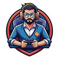a man with glasses and a beard playing a game vector