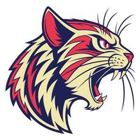 a red, white and blue cat head with its mouth open vector