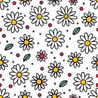 a seamless pattern with daisies and polka dots vector
