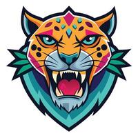 the head of a jaguar is shown in a colorful design vector