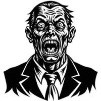 a black and white illustration of a man in a suit with an open mouth vector
