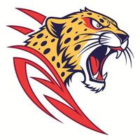 the jaguar head is shown in a red and blue color scheme vector