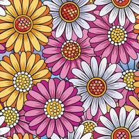 a colorful pattern of daisies on a blue background vector