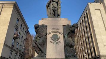 Kaunas, Lithuania - 15th november, 2024 - statue of Grand Duke of Lithuania Gediminas. One of rulers of the early Lithuanian state and founder of the first ruling dynasty in Lithuania, the Gediminids video