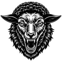 a black and white image of a sheep head with fangs vector