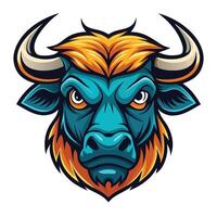 an angry buffalo head with horns on a white background vector