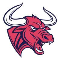 an angry bull head with horns and a red color vector