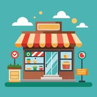 an illustration of a store front with a sign vector