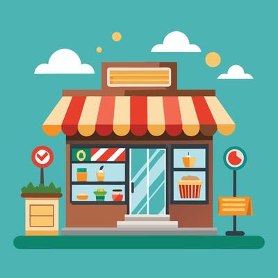 an illustration of a store front with a sign
