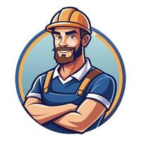 a man with a beard and hat in a blue and white circle vector