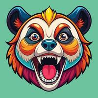 a colorful panda bear head with its mouth open vector