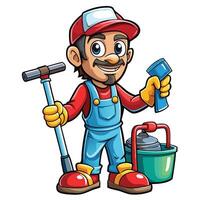 cartoon plumber with tools and bucket vector
