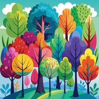 colorful trees in the forest with clouds and sky vector