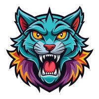 an angry tiger head with a colorful face vector