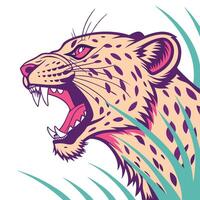 a leopard head with its mouth open and its teeth showing vector