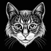 a cat's head in a black and white drawing vector