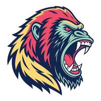 an angry gorilla head with its mouth open vector