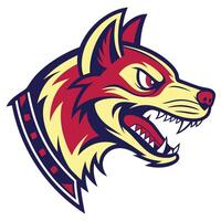 the head of a wolf with a red and yellow color scheme vector