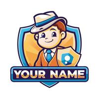 a cartoon man in a suit holding a shield and shield vector