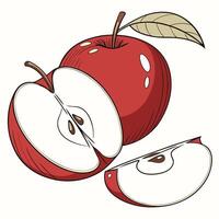 red apple with slice and leaf illustration vector