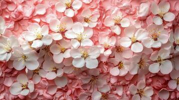 Delicate white blossoms arranged on a soft pink background showcasing spring beauty photo