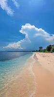 Serene tropical beach with clear water and vivid clouds in the background under a bright sky photo