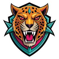 a jaguar head with an angry face on a shield vector