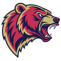 the head of a grizzly bear is shown in a red and blue color scheme vector
