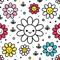 a pattern with flowers and faces vector