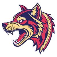 the head of a wolf with its mouth open vector