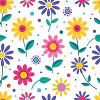 seamless pattern with colorful flowers and dots vector