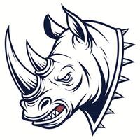a rhino head with sharp teeth and horns vector
