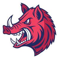 the head of a wild boar is shown in a red and blue color vector
