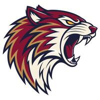 the head of a wild cat with its mouth open vector
