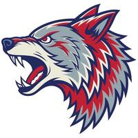 the head of a wolf with its mouth open vector