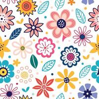 floral seamless pattern with colorful flowers and leaves vector