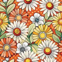a colorful pattern with daisies and flowers vector