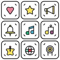a set of icons that include a star, music note, and other items vector