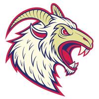 a goat head with its mouth open and its horns out vector