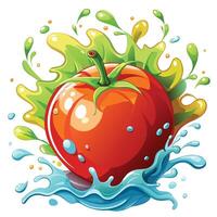 a tomato with water splashing around it vector