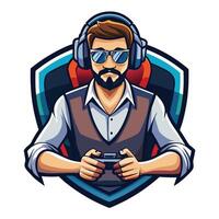 a man with glasses and a beard playing a game vector