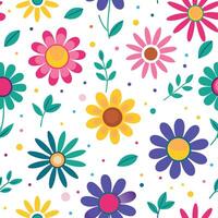 seamless pattern with colorful flowers and leaves vector