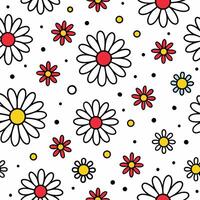 a seamless pattern with daisies and polka dots vector